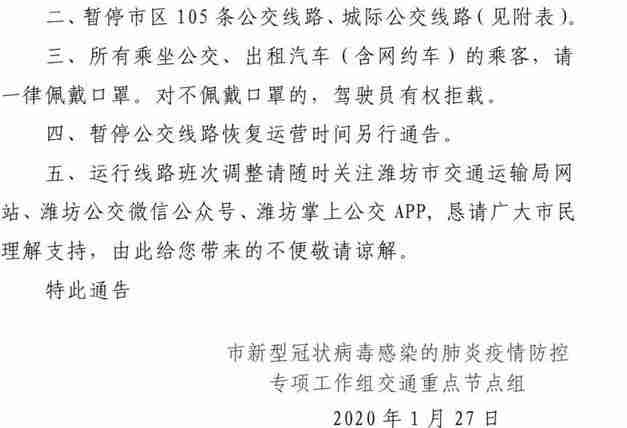2020濰坊停運公交車和客運信息