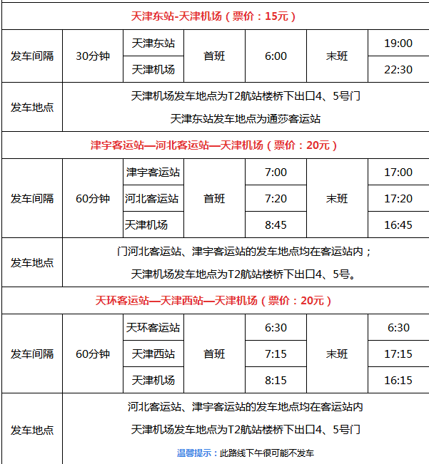 天津滨海机场停车收费标准+机场大巴时刻表