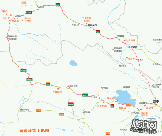 环青海湖自驾游路线图青海甘肃旅游路线图