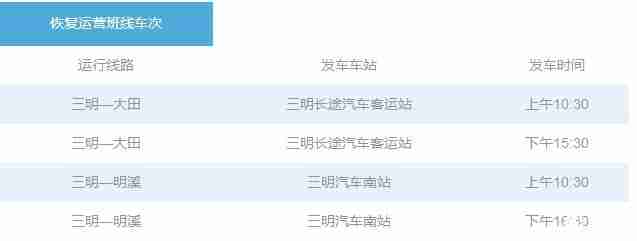 2020三明客運恢復(fù)時間和線路信息整理