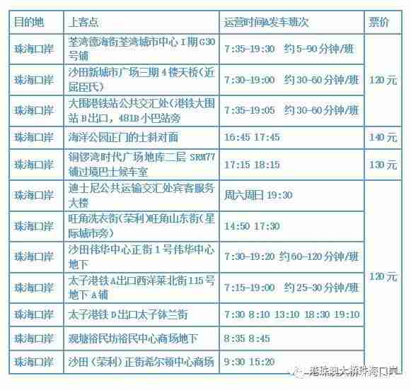 港珠澳大桥跨境直通巴士 票价+时刻表 港珠澳大桥跨境直通巴士 票价+时刻表