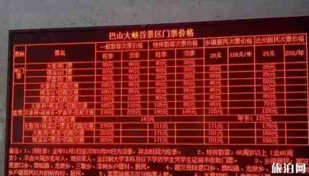 巴山大峽谷景區景點門票+停車收費標準