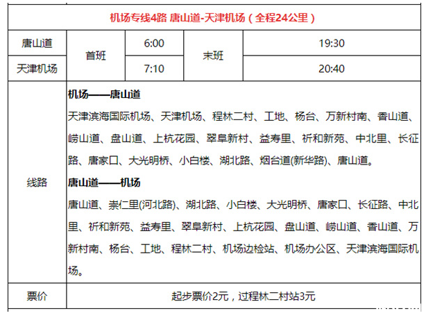 2019天津机场大巴最新时刻表 2019天津机场大巴最新时刻表