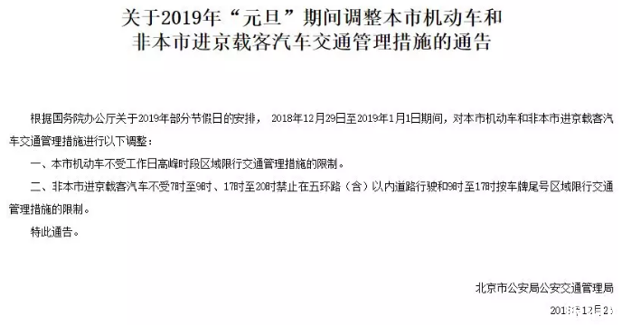 北京元旦限行吗 2019北京元旦交通管制路段+堵车路段+ 北京元旦限行吗 2019北京元旦交通管制路段+堵车路段+