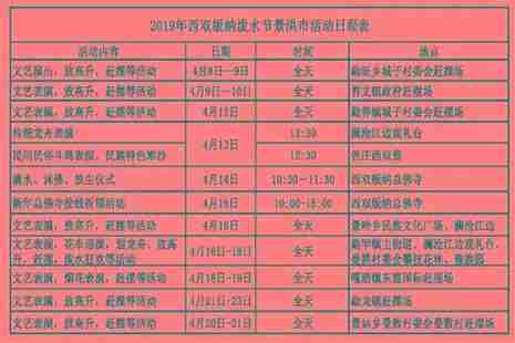 2019景洪市泼水节日程表 2019景洪市泼水节日程表