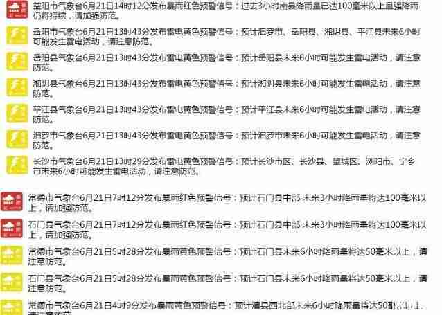 2019长沙暴雨预警+交通管制+影响航班信息