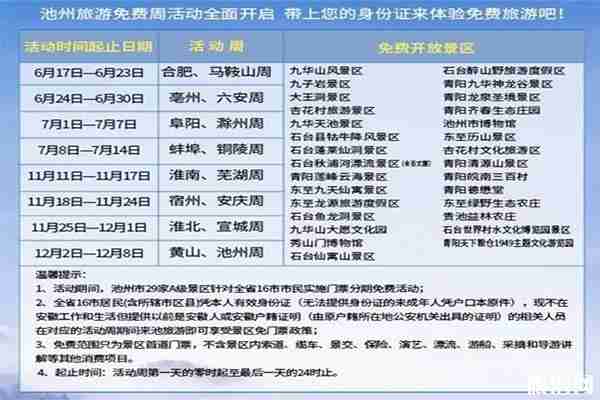 池州對淮北宣城景區免費信息 附免費開放周時間2019 池州對淮北宣城景區免費信息 附免費開放周時間2019