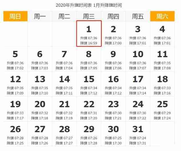 2020元旦北京天安門廣場升旗時間