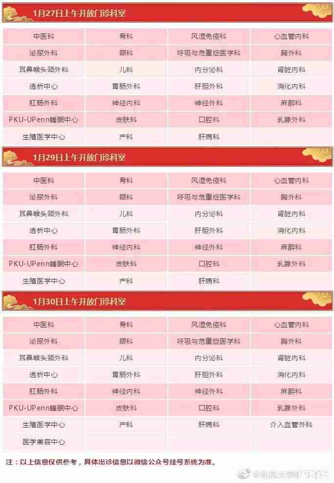 2020春节北京各大医院门诊时间安排-上班放假时间